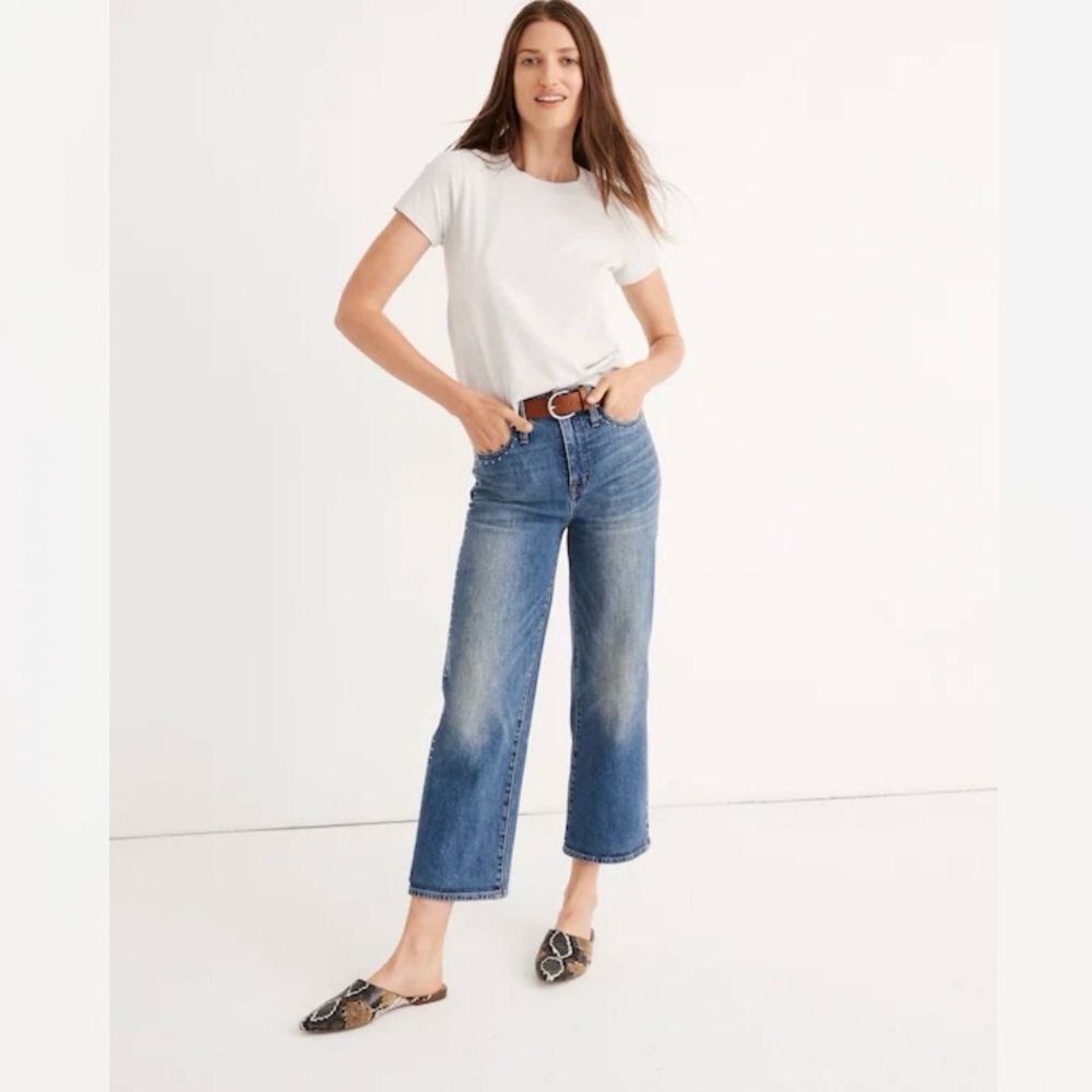Madewell Slim Wide-Leg Jeans: Stud Edition in Stud Indigo size 24 Stretch Denim